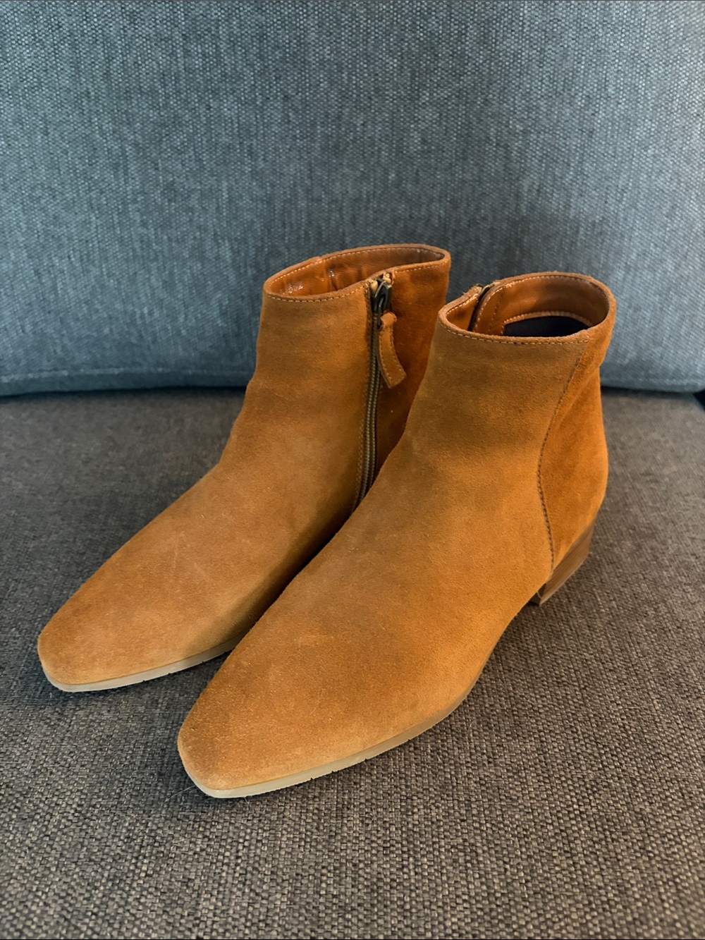 Aquatalia Tan Suede Ankle Booties with Side Zip